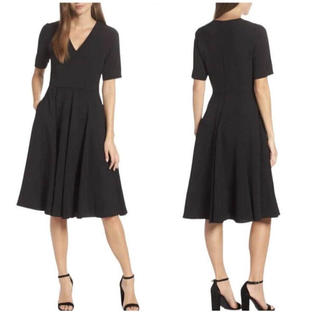 Gal Meets Glam Black Edith Dress Crepe‎ Fit & Flare Midi Womens Sz 20 NEW $178